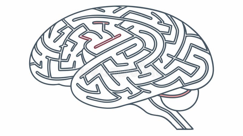 Human brain as a maze, complex thought process, vector design Generative AI stock illustration