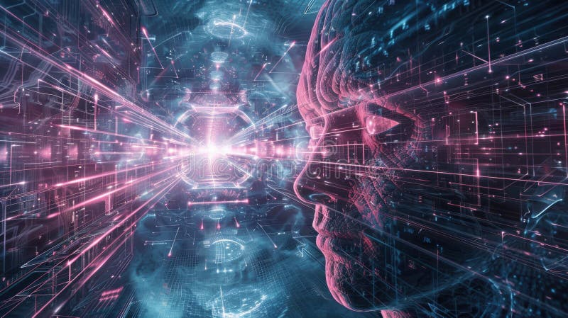 Human brain enhanced by AI neural networks and research tools. royalty free stock photography