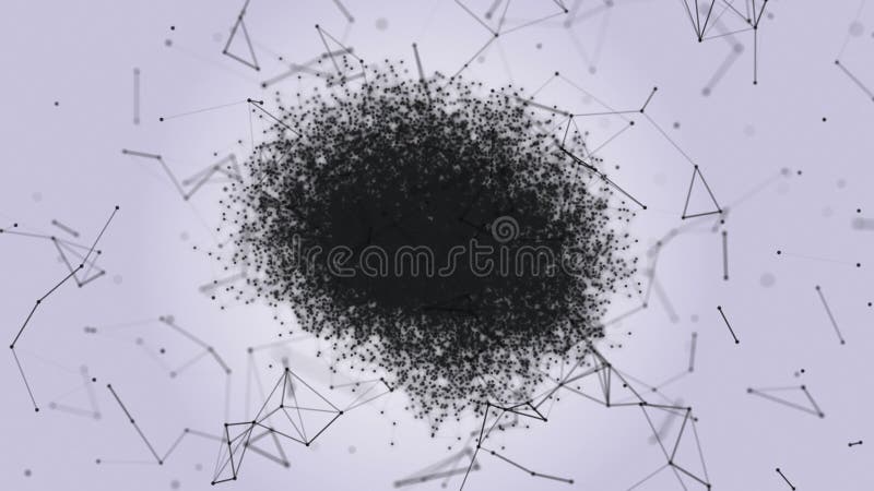 The human brain in the form of particles and plexus. Abstract geometric background with moving lines, dots and triangles stock illustration