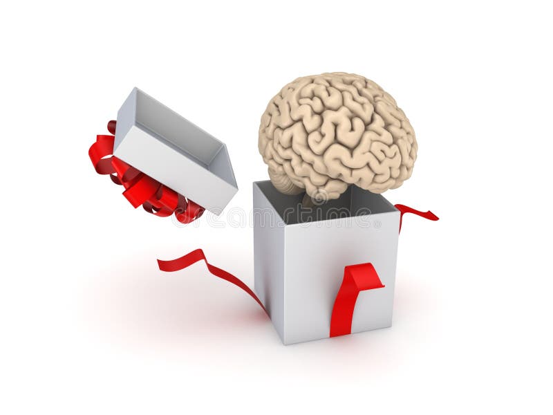 Human brain at a gift box stock illustration. Illustration of knowledge