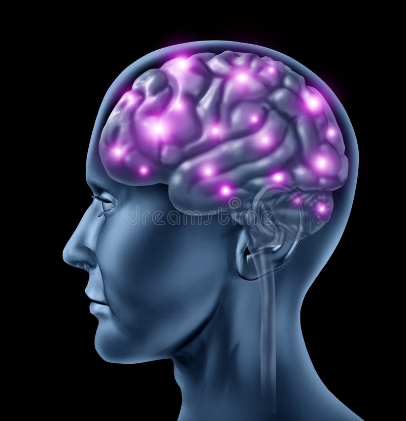 Il cervello umano di intelligenza con un anatomiche medico simbolo di una testa con neuroni che sparano e splendente, che mostra la funzione neurologica che riguardano la memoria e la salute mentale e la medicina.