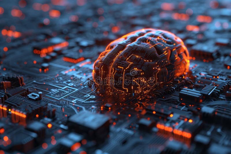Model de creier uman conectat la rețeaua digitală. ilustrarea inteligenței artificiale futuriste și a dezvoltării tehnologice royalty free illustration