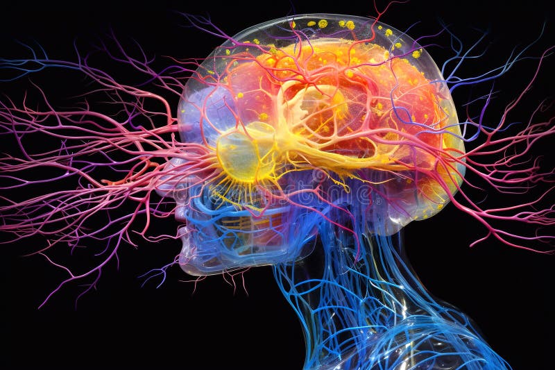 Human brain nerve tracts on black background. Anatomy head. Nervous system concept stock photography