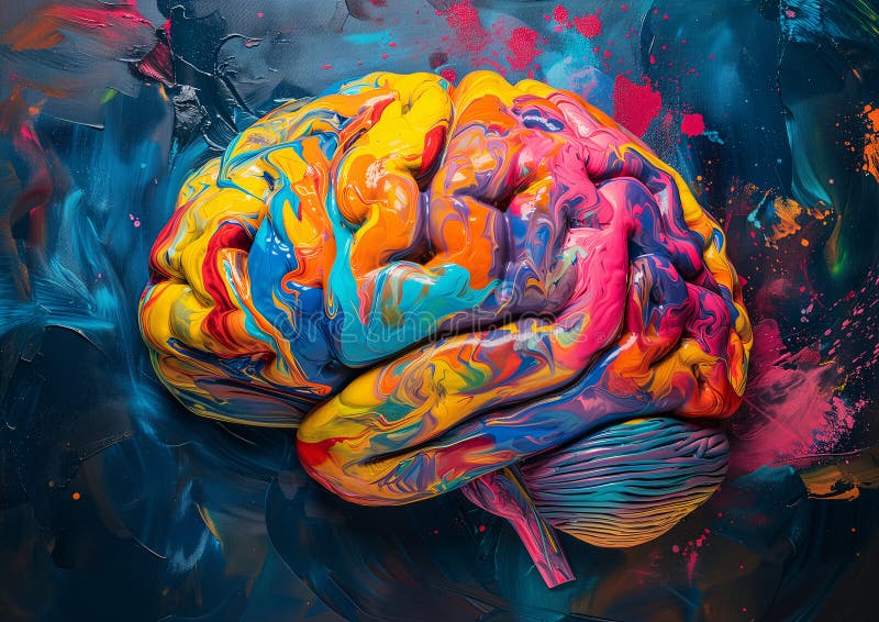 A Human Brain, Painted with Vibrant Colors, Seen from a Top-down ...