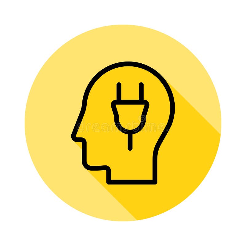 Human, brain, plugin outline icon in long shadow style stock illustration