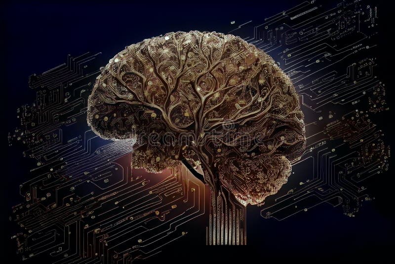 Human brain showing Intelligent thinking through the concept of a neural network royalty free illustration