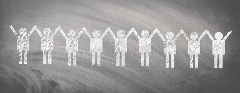 Human chain, group of people hold hands stock photo