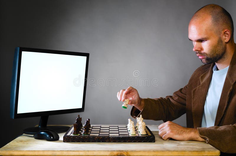 Human Chess Player Against Computer Stock Photo Image Of Bald Choice