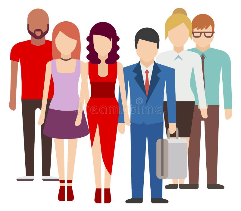 Human crowd. Different people standing. Various characters vector illustration