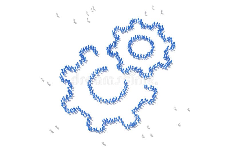 Human Crowd Forming A gear Symbol stock illustration