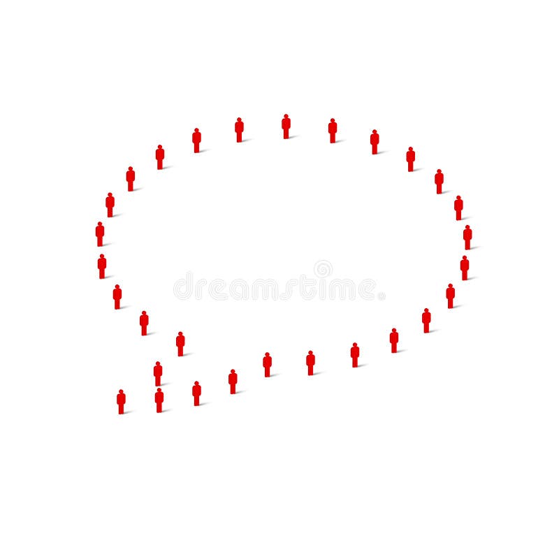 Human crowd in the shape of circle chat bubble. Stick figure red simple icons. Vector illustration royalty free illustration