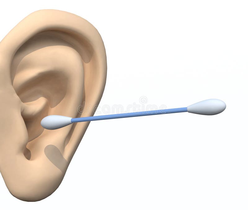 Human ear and cotton swabs, 3d illustration isolated on white. Applicator stick illustrations