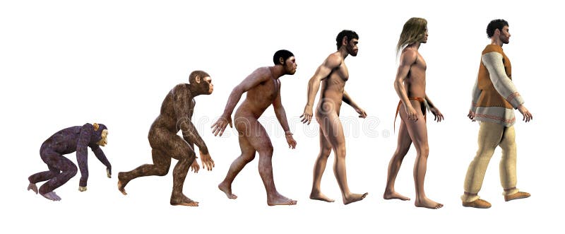 Human evolution in the history, 3d illustration stock illustration Human evolution in the history, 3d illustration stock illustration