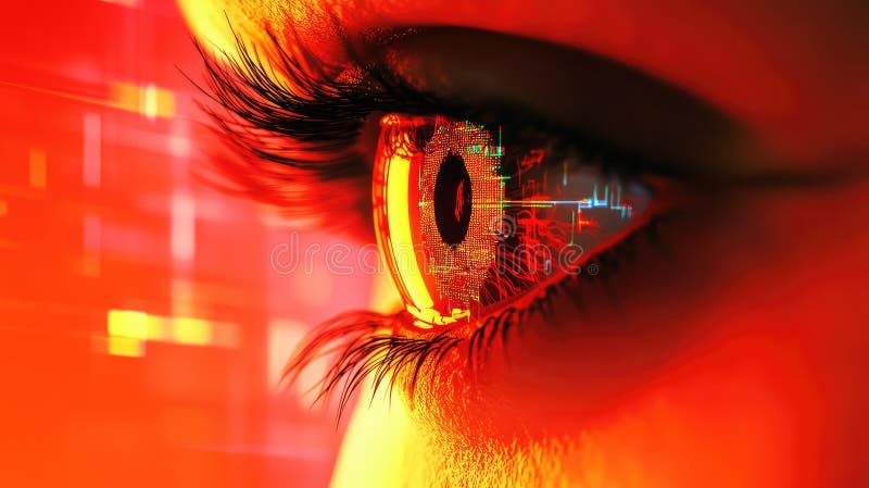 Human eye with integrated bionic technology and artificial intelligence vector illustration