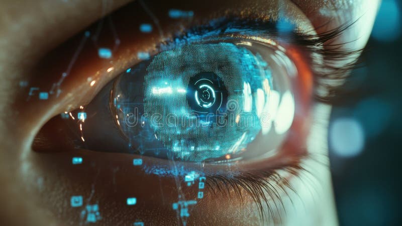 Human eye showing futuristic digital display processing data royalty free stock image