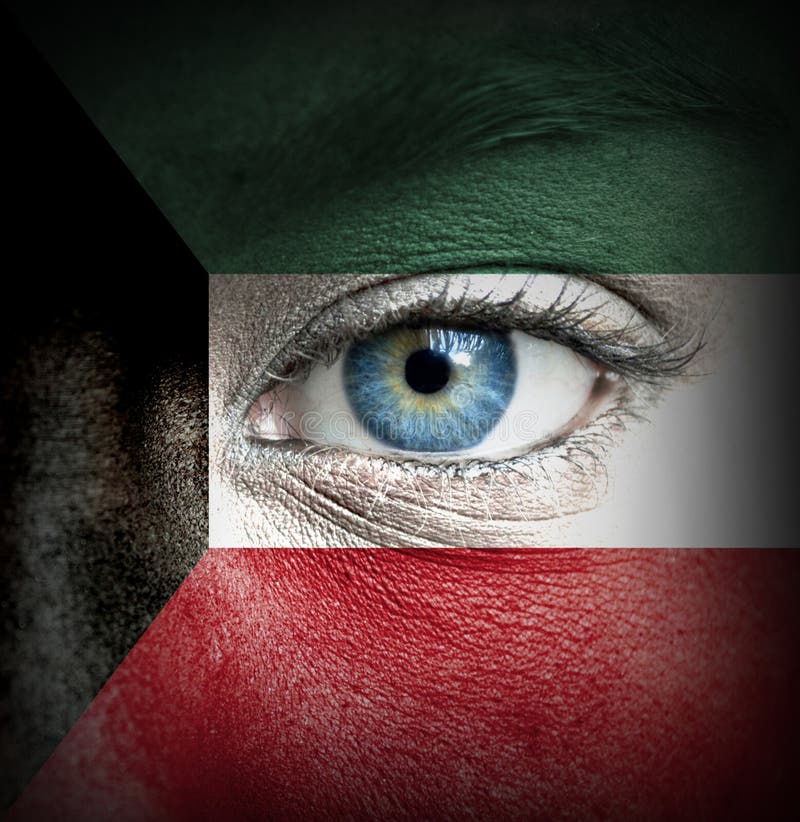 Human Face Painted with Flag of Kuwait Stock Image Image of freedom
