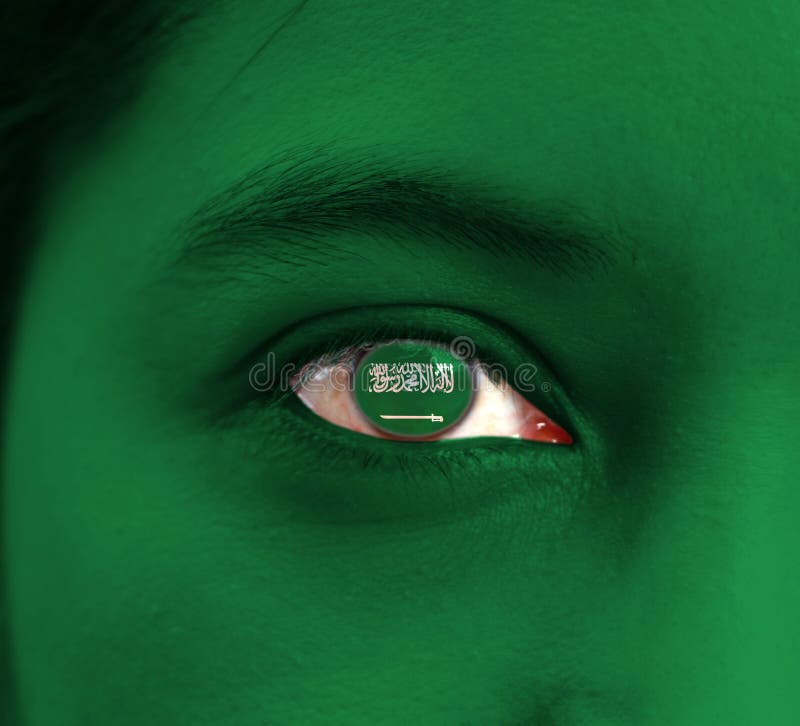 Human Face Painted Saudi Arabia Flag with the Shahada or Muslim Creed ...