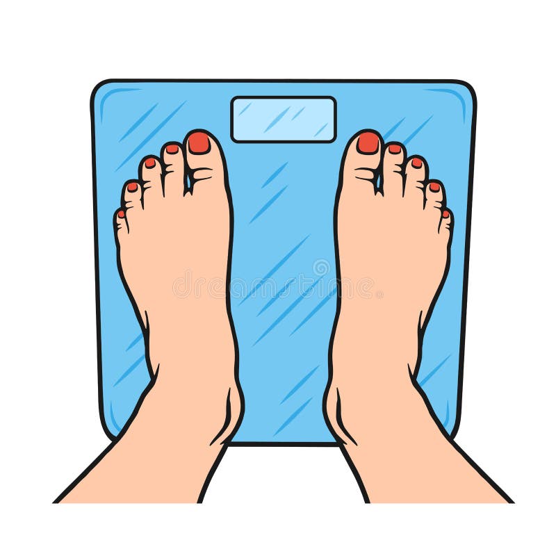 Overweight human with fat feet on scales isolated Vector Image