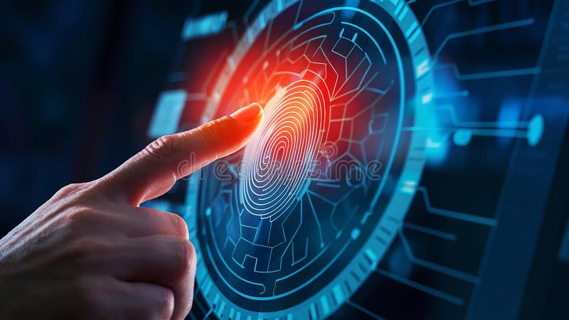 Human finger touches a biometric sensor close up capturing the moment vector illustration