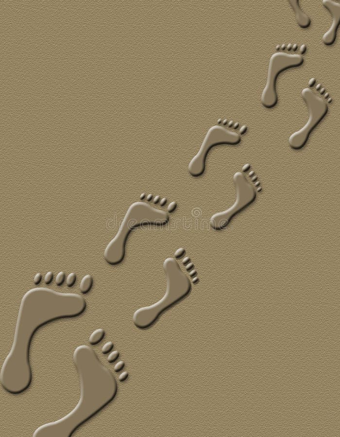 Set of human footprints diminishing in size on brown background stock illus...