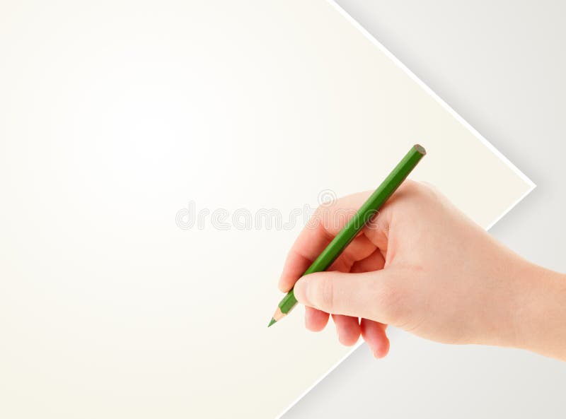 Human Hand Drawing with Pencil on Empty Paper Template Stock Image ...