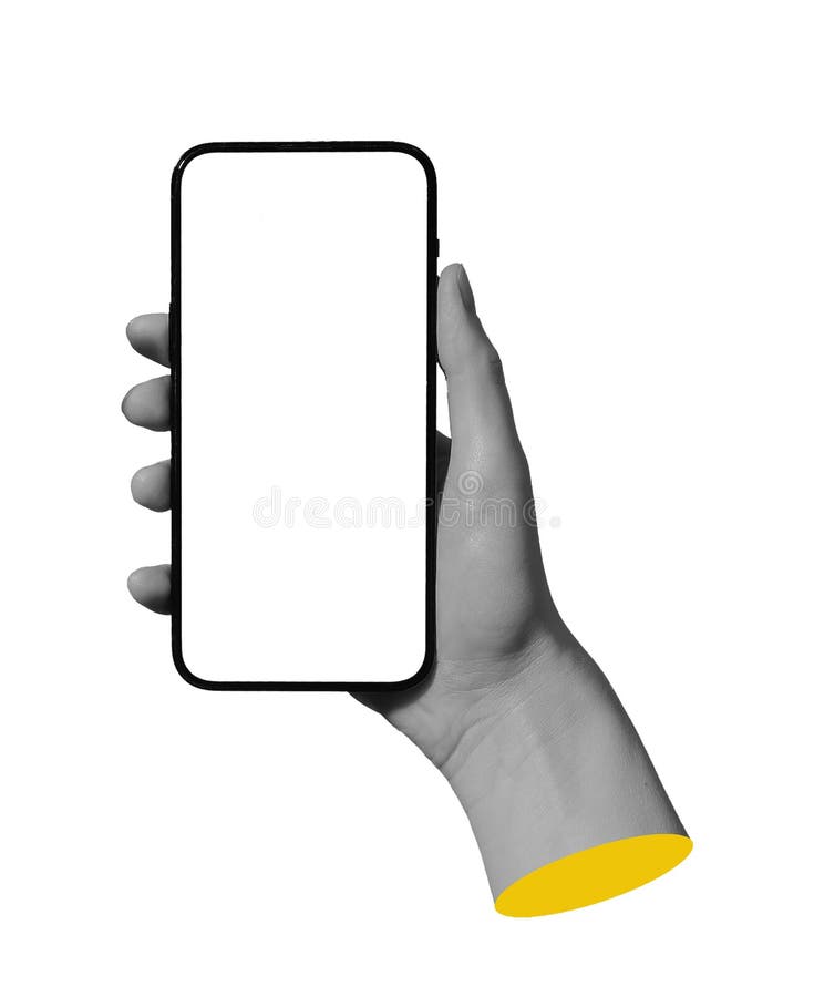 Human hand holding a modern smartphone with a blank white screen, ready for mockup or app stock photos