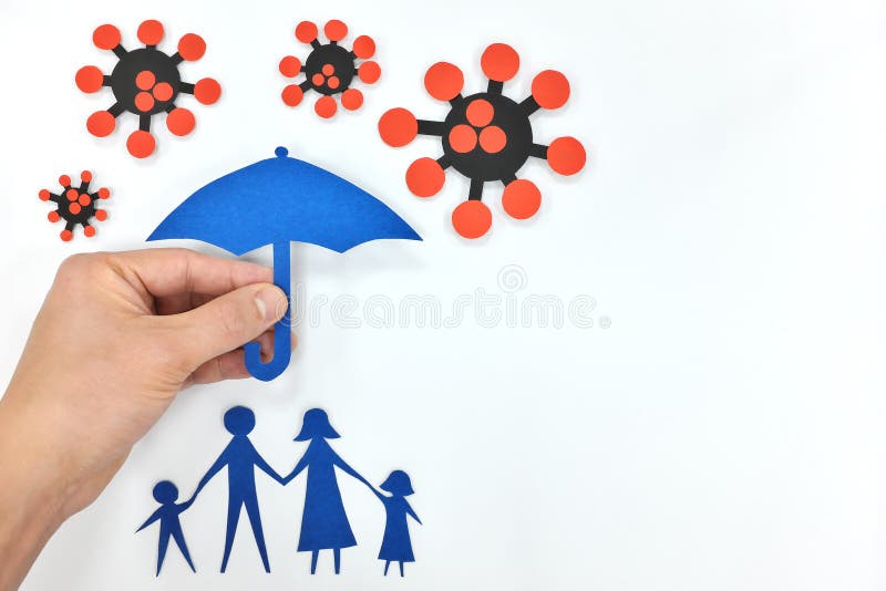Human hand holding an umbrella over a family away from coronavirus. Protection against covid-19 pandemic. stock images Human hand holding an umbrella over a family away from coronavirus. Protection against covid-19 pandemic. stock images