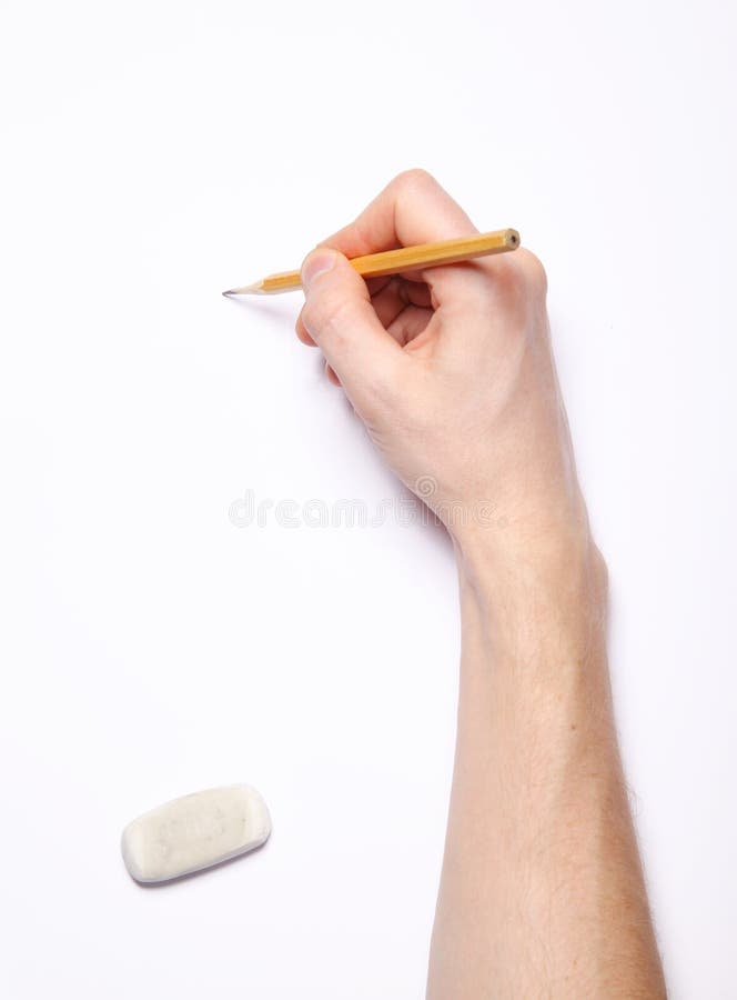Adult Man Hands With Pencil And Eraser Stock Photo Image Of Isolated