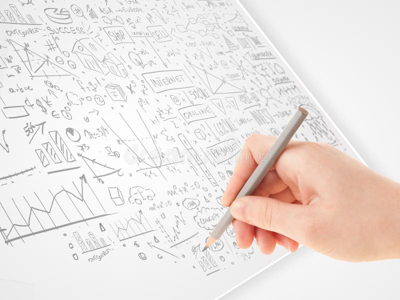 Human Hand Sketching Ideas on a White Paper Stock Image Image of