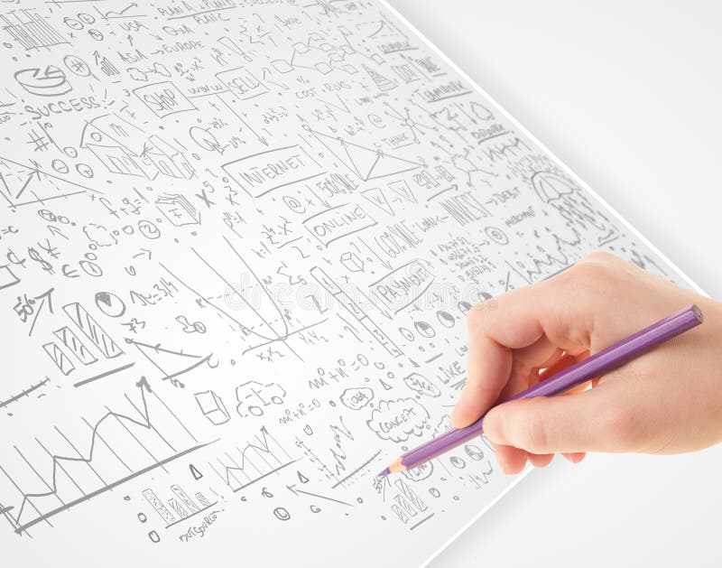 Human Hand Sketching Ideas on a White Paper Stock Photo Image of