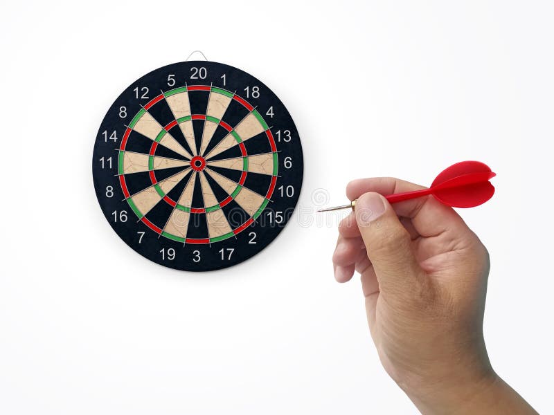 Human Hand is Throwing the Darts Target To the Darts Board. a Man`s Hand Throws a Dart at the