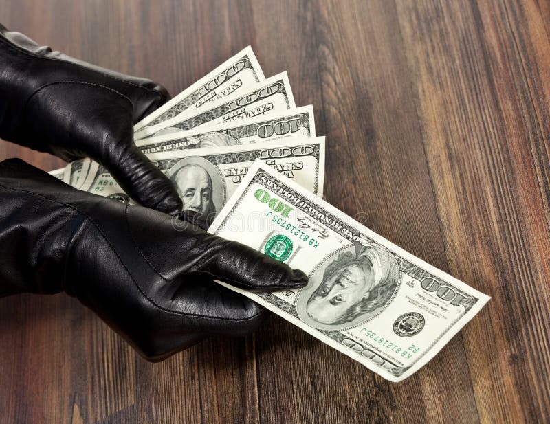 Hands In Black Gloves And Dollars Stock Image Image of business