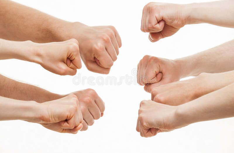 Human hands demonstrating a gesture of a strife