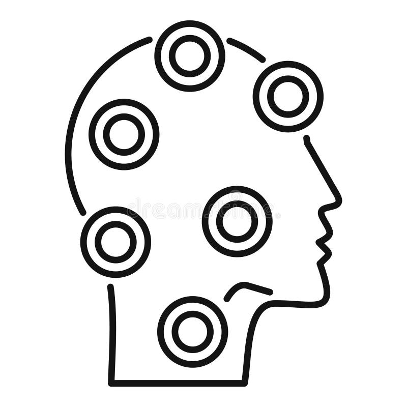 Human head profile showing neural network working with nodes connected stock illustration