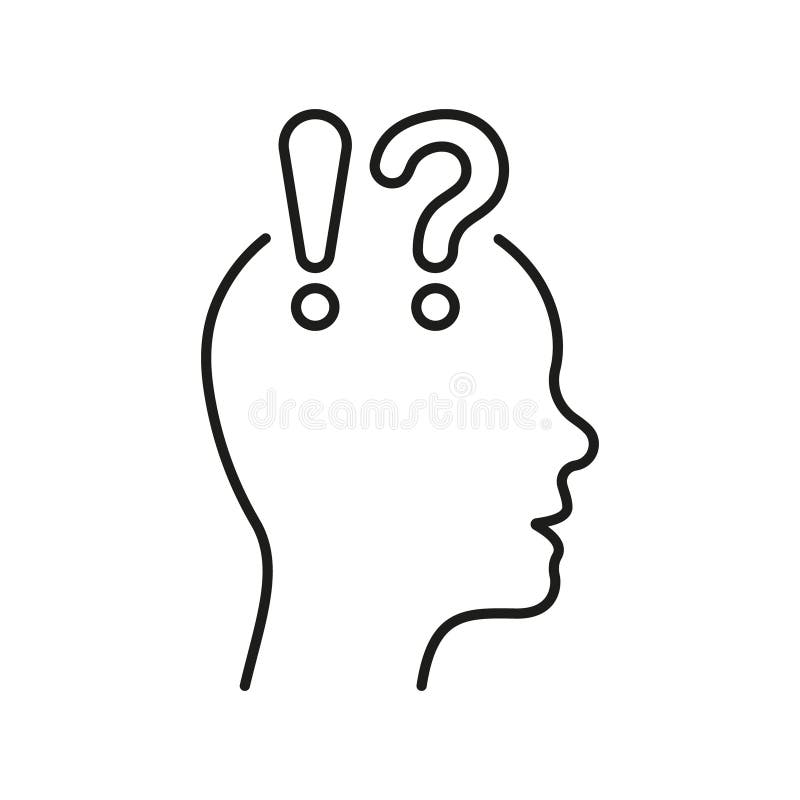 Human Head with Question Mark and Exclamation Point Line Icon. Person Face in Profile View Doubt and Curious Linear vector illustration