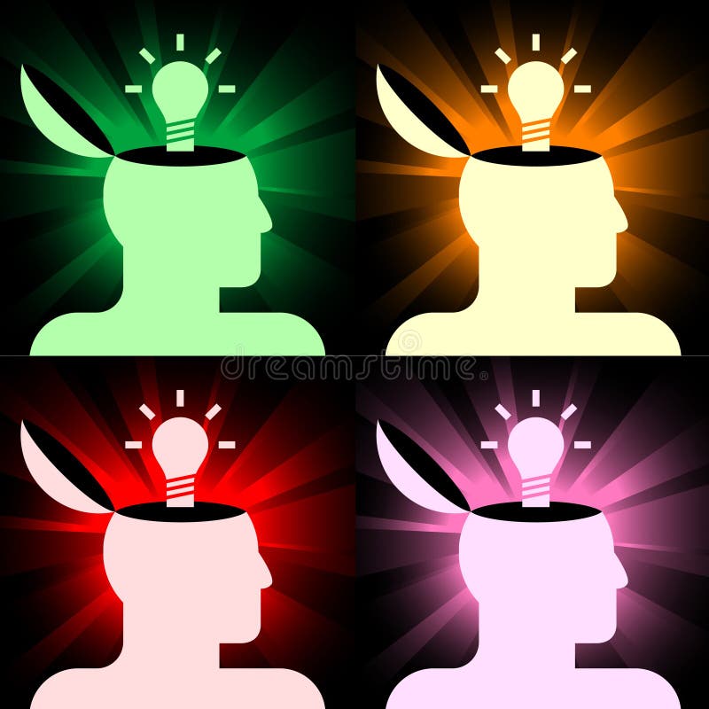 Human heads with lamps vector illustration