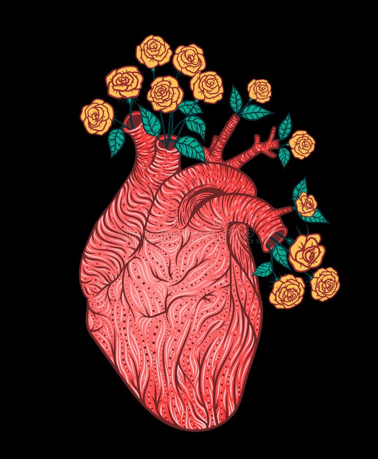 Human Heart with Flowers. Vector Illustration Stock Vector