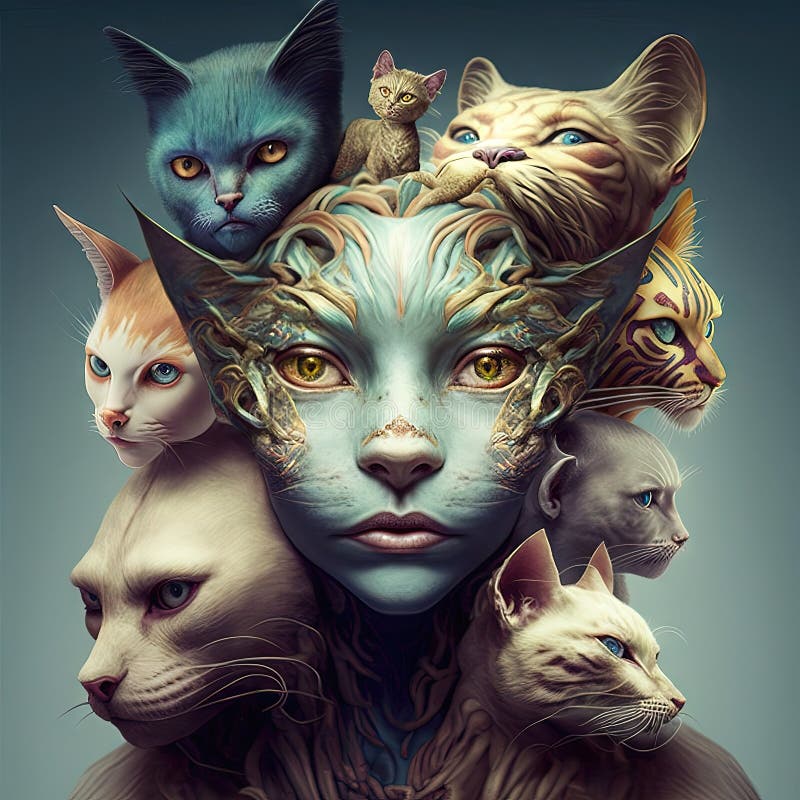 Human If Humans Evolved from Cats Illustration Generative Ai Stock