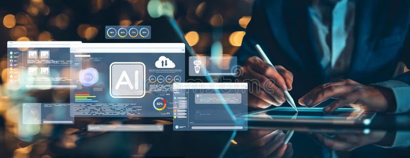 Human interact with AI artificial intelligence brain process generative AI EIDE stock photography