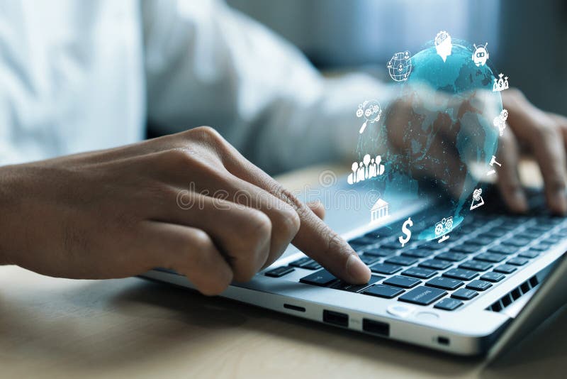 Human interact with AI artificial intelligence brain process generative AI FaaS stock illustration