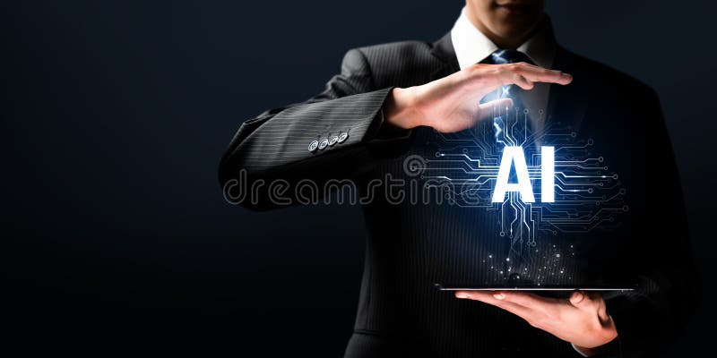 Human interact with AI artificial intelligence brain process generative AI FaaS royalty free stock photo