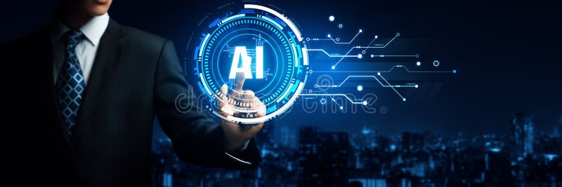 Human interact with AI artificial intelligence brain processor in concept of AI artificial intelligence engineering, big data and AI machine learning to use generative AI for business support. NLP. Ai algorithm big data stock images, royalty-free photos and pictures