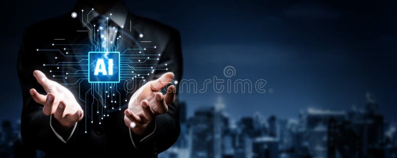 Human interact with AI artificial intelligence brain processor in concept of AI artificial intelligence engineering, big data and AI machine learning to use generative AI for business support. NLP. Ai algorithm big data stock images, royalty-free photos and pictures