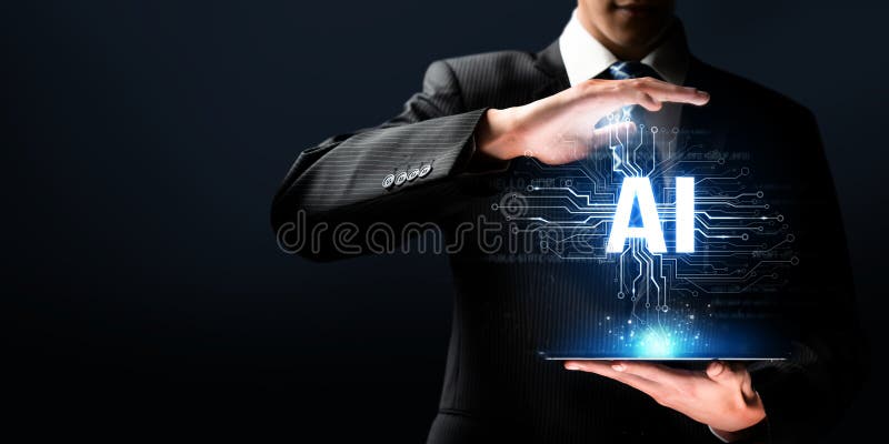 Human interact with AI artificial intelligence brain processor in concept of AI artificial intelligence engineering, big data and AI machine learning to use generative AI for business support. NLP. Ai algorithm big data stock images, royalty-free photos and pictures