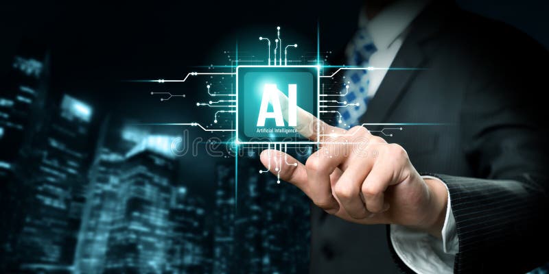 Human interact with AI artificial intelligence brain processor in concept of AI artificial intelligence engineering, big data and AI machine learning to use generative AI for business support. NLP. Ai algorithm big data stock images, royalty-free photos and pictures