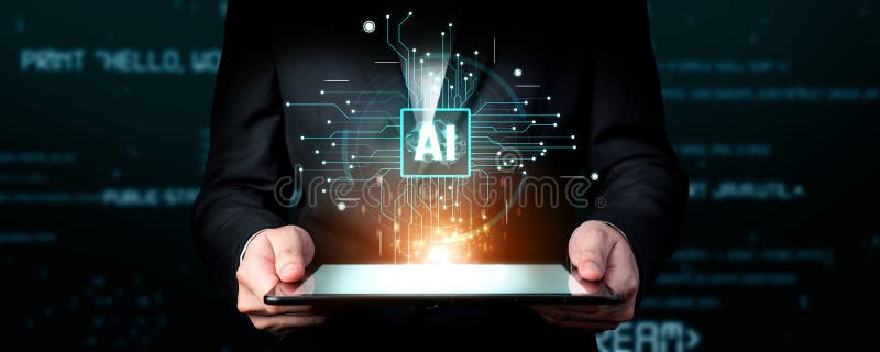 Human interact with AI artificial intelligence brain processor in concept of AI artificial intelligence engineering, big data and AI machine learning to use generative AI for business support. NLP. Ai algorithm big data stock images, royalty-free photos and pictures