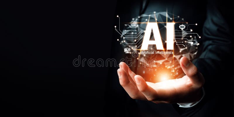 Human interact with AI artificial intelligence brain processor in concept of AI artificial intelligence engineering, big data and AI machine learning to use generative AI for business support. NLP. Ai algorithm big data stock images, royalty-free photos and pictures