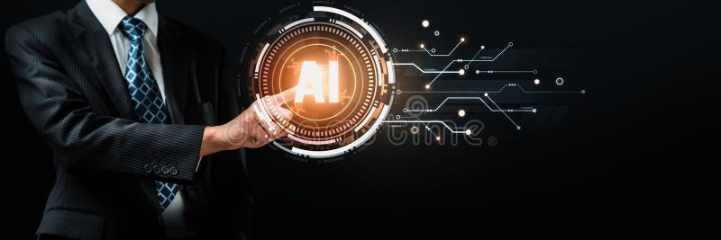 Human interact with AI artificial intelligence brain processor in concept of AI artificial intelligence engineering, big data and AI machine learning to use generative AI for business support. NLP. Ai algorithm big data stock images, royalty-free photos and pictures