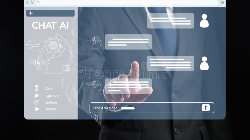 Human interact with AI artificial intelligence virtual assistant EIDE stock photo