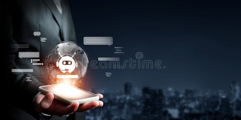 Human interact with AI artificial intelligence virtual assistant FaaS stock photos